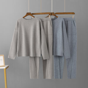 Off-shoulder Woolen Pants Top Loose Knitting Suit